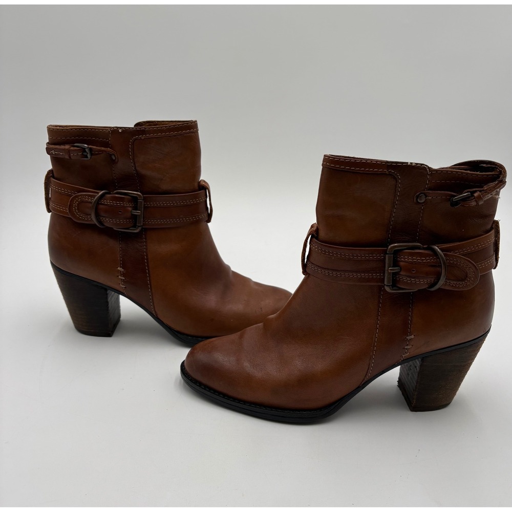 Sofft Womens Brown Leather Buckle Ankle Boots Block Heel Side Zip Booties Size 6 - Picture 5 of 15